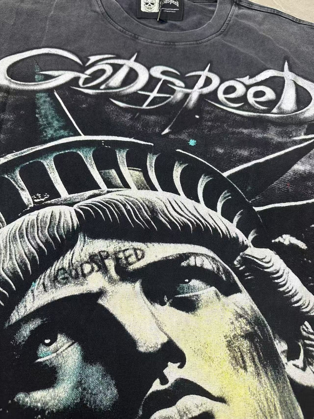 Godspeed Statue of Liberty Washed Graphic T-Shirt — detail