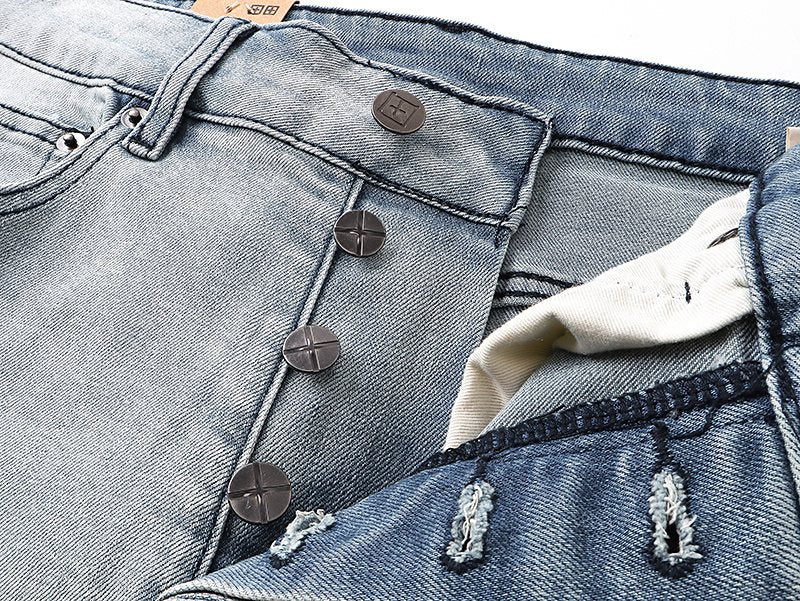 Ksubi Distressed Light Wash Slim Tapered Jeans — detail