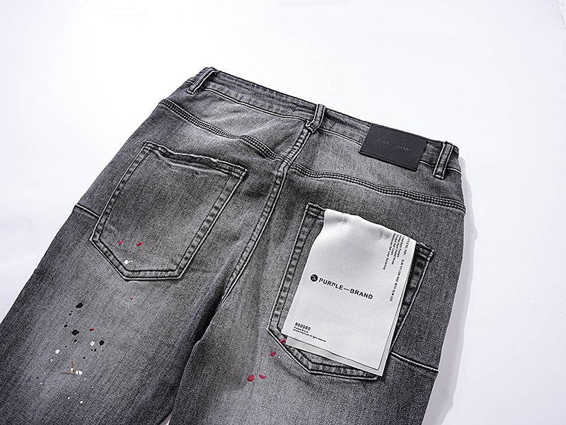 Purple Brand Gray Paint-Splatter Distressed Jeans — detail