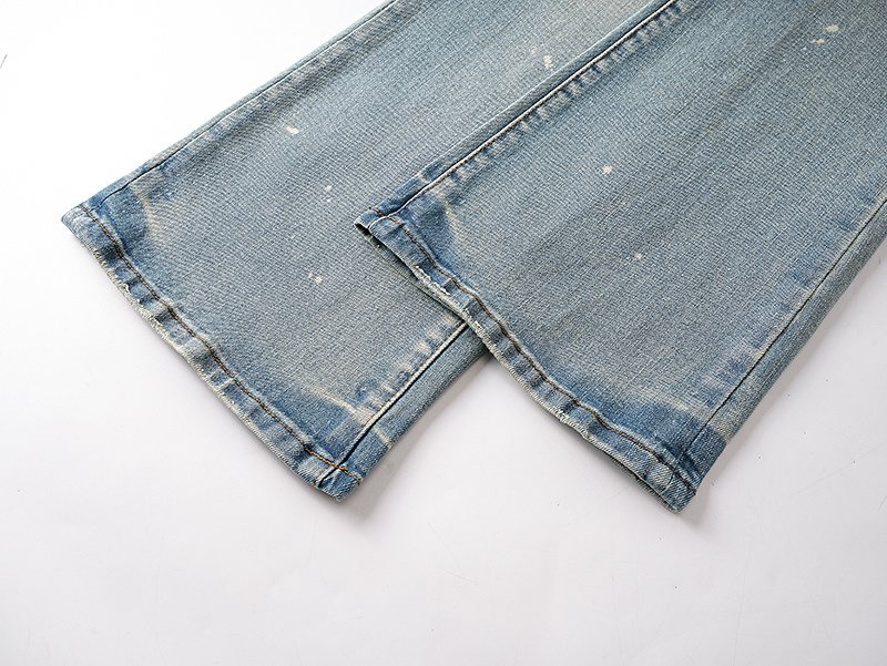 Purple Brand Light Blue Distressed Paint-Splatter Flared Jeans — detail