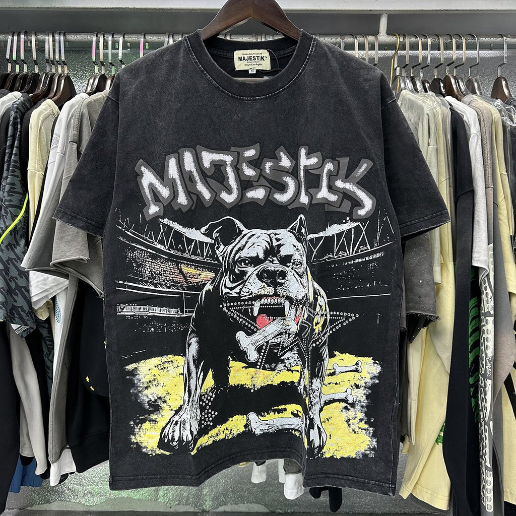 MAJESTIK Bulldog Rhinestone Graphic Cropped T-Shirt — context