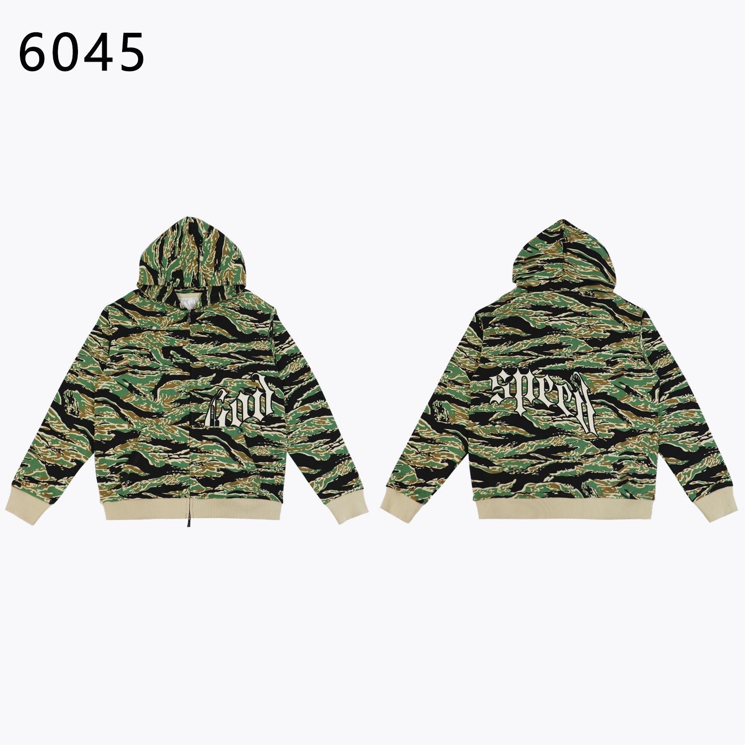Godspeed Camouflage Gothic Letter Zip Hoodie — front