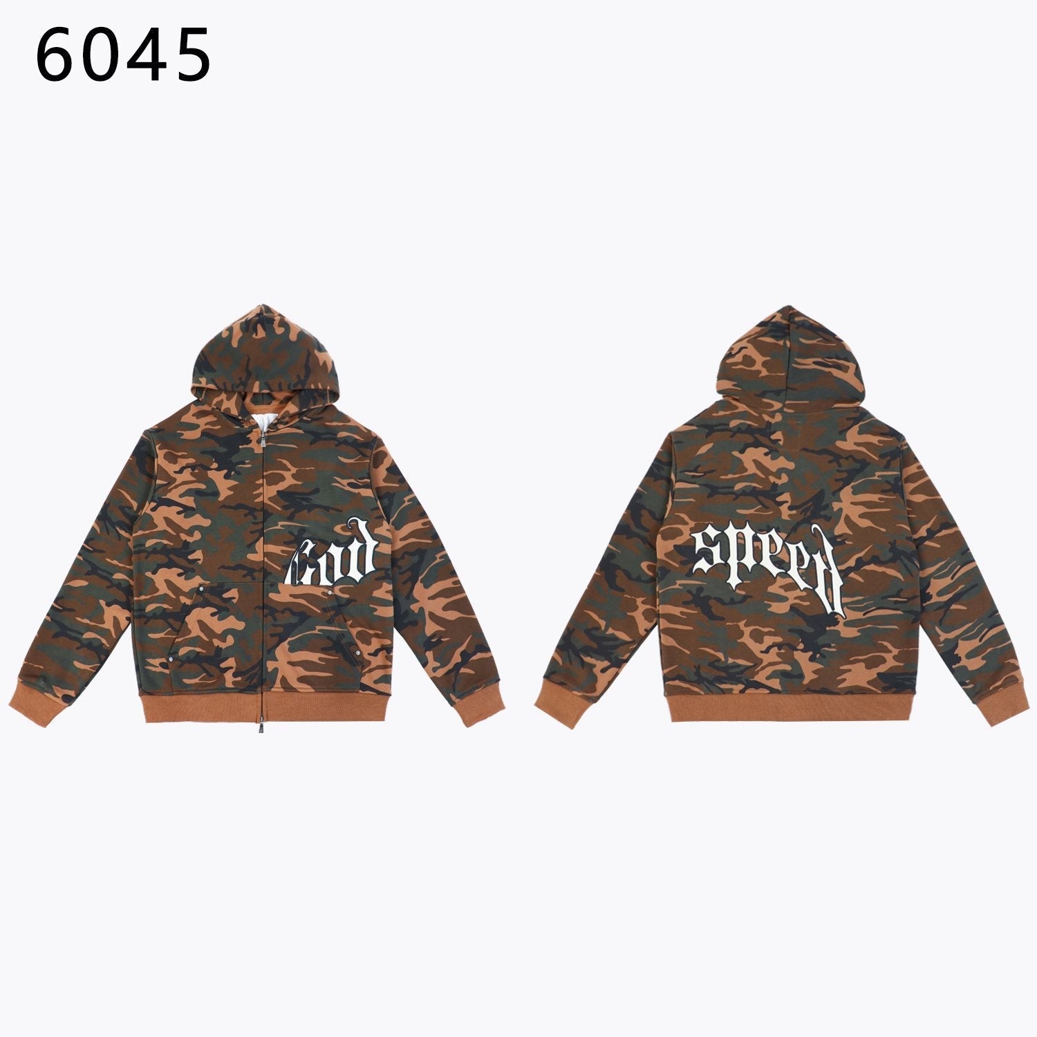 Godspeed Camouflage Gothic Letter Zip Hoodie — front