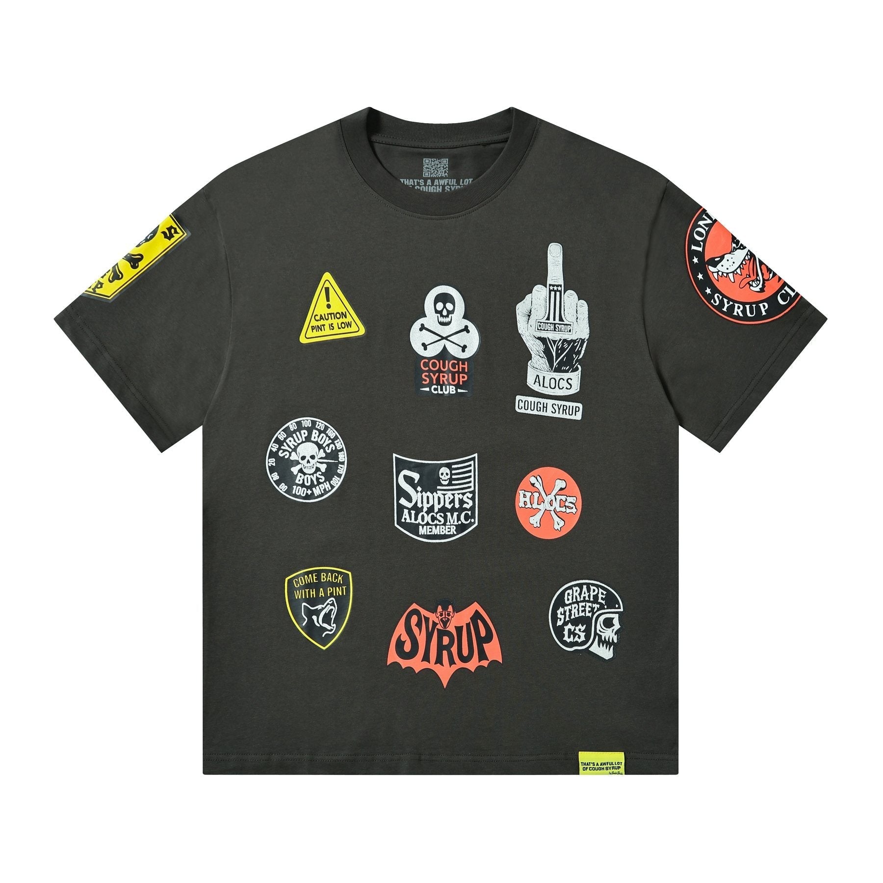 THAT'S A AWFUL LOT OF COUGH SYRUP Patch Graphic Short-Sleeve T-Shirt — front
