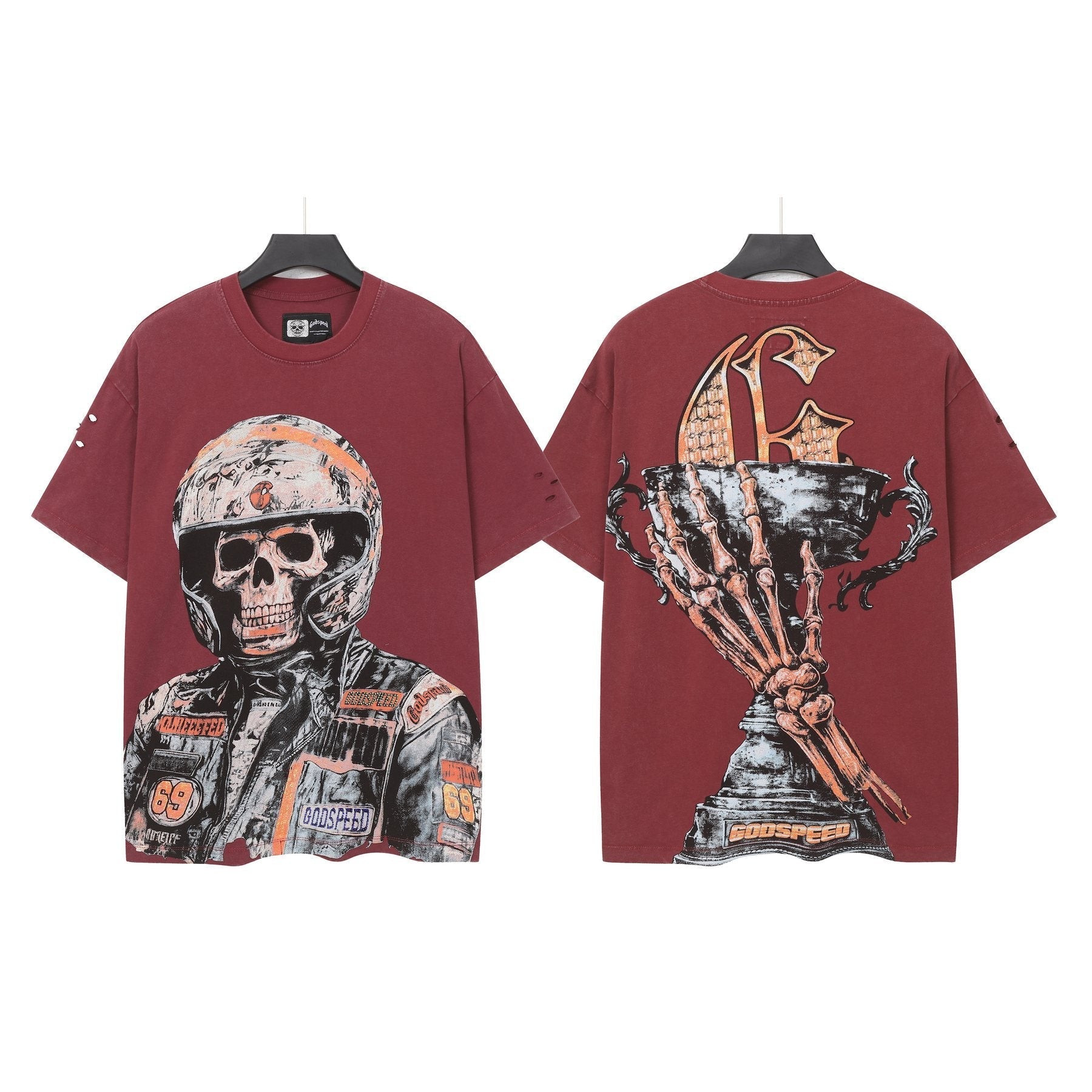 Godspeed Distressed Rhinestone Graphic T-Shirt — front