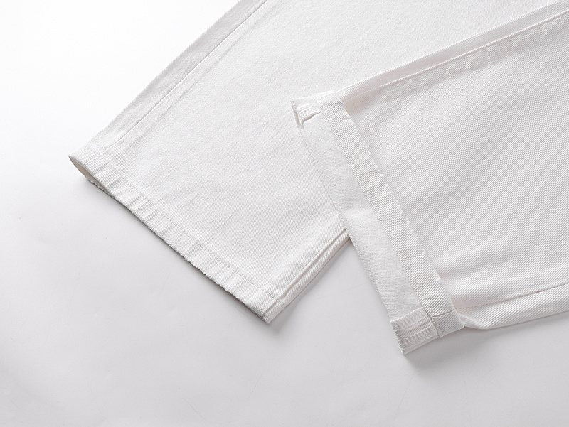 Purple Brand White Distressed Straight-Leg Button-Fly Jeans — detail