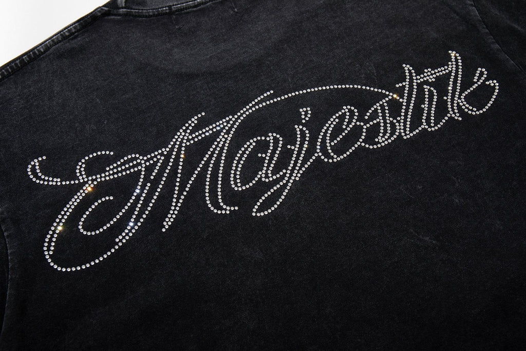 MAJESTIK Washed Black Rhinestone Graphic T-Shirt — detail