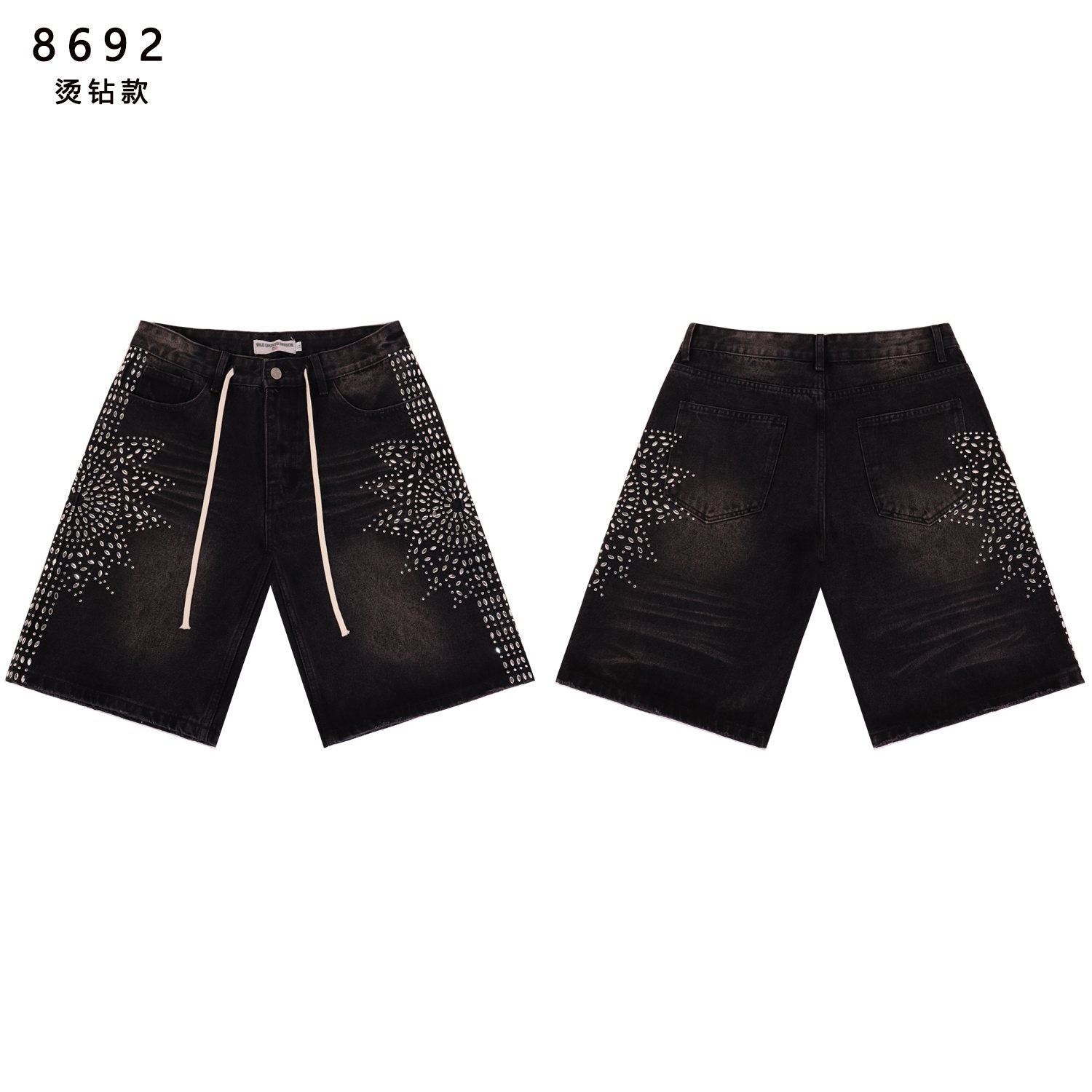 VALE SPORTS DIVISION Rhinestone Starburst Denim Shorts — front