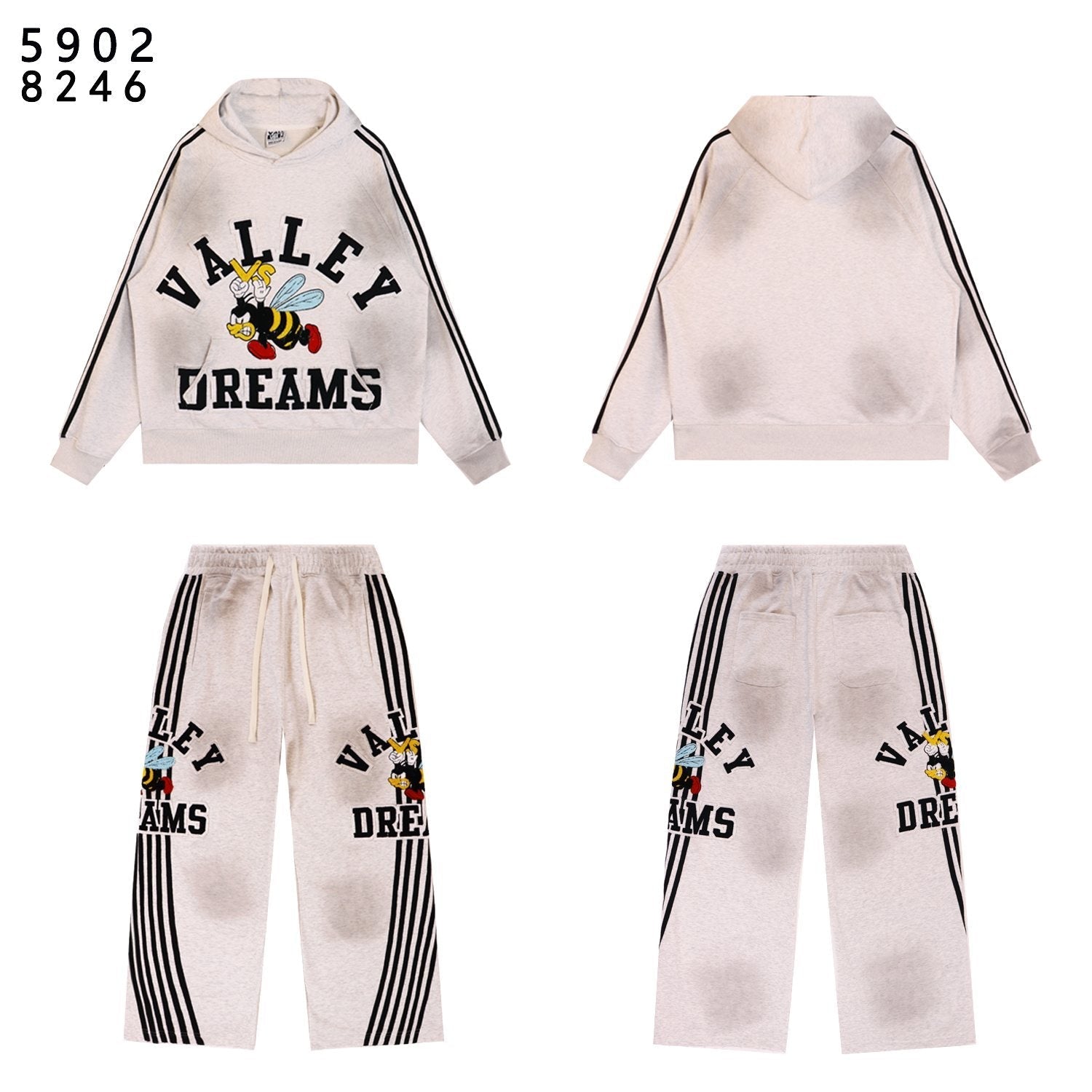 VALE USA Bee Embroidered Striped Hoodie & Sweatpants Set — front