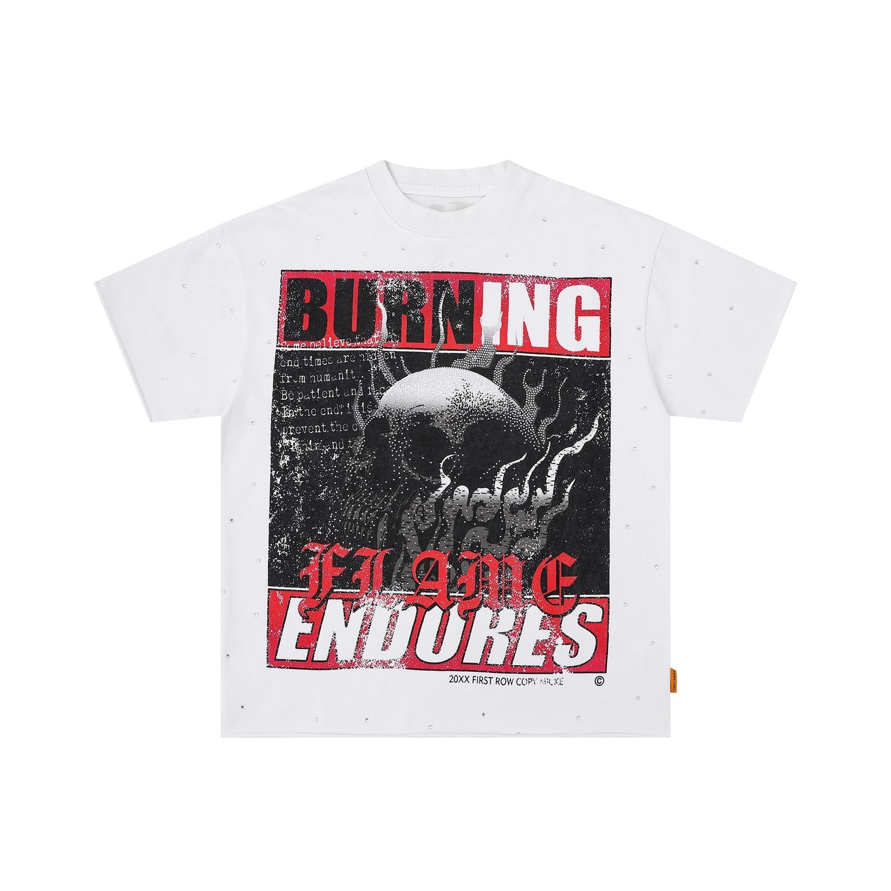 FIRST ROW Burning Flames Cropped Graphic T-Shirt — front