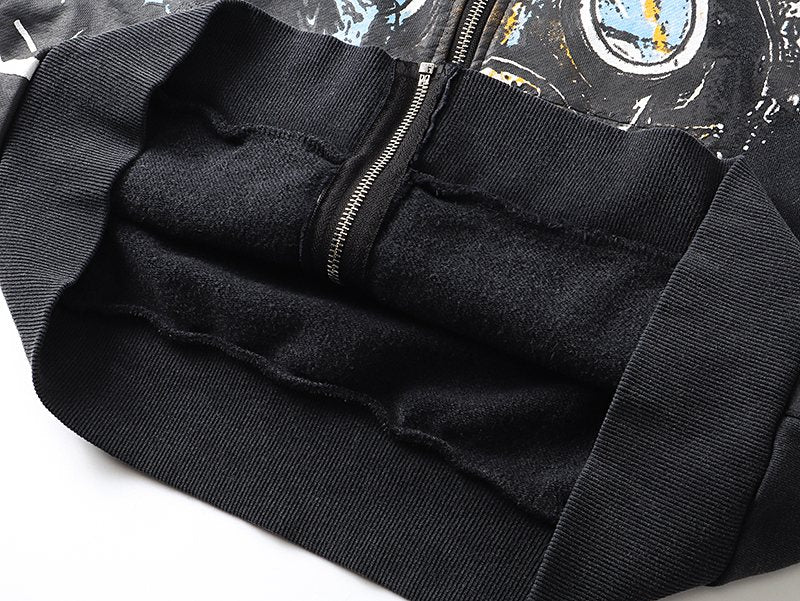 MIXED EMOTION Washed Black Graphic Zip Hoodie — detail