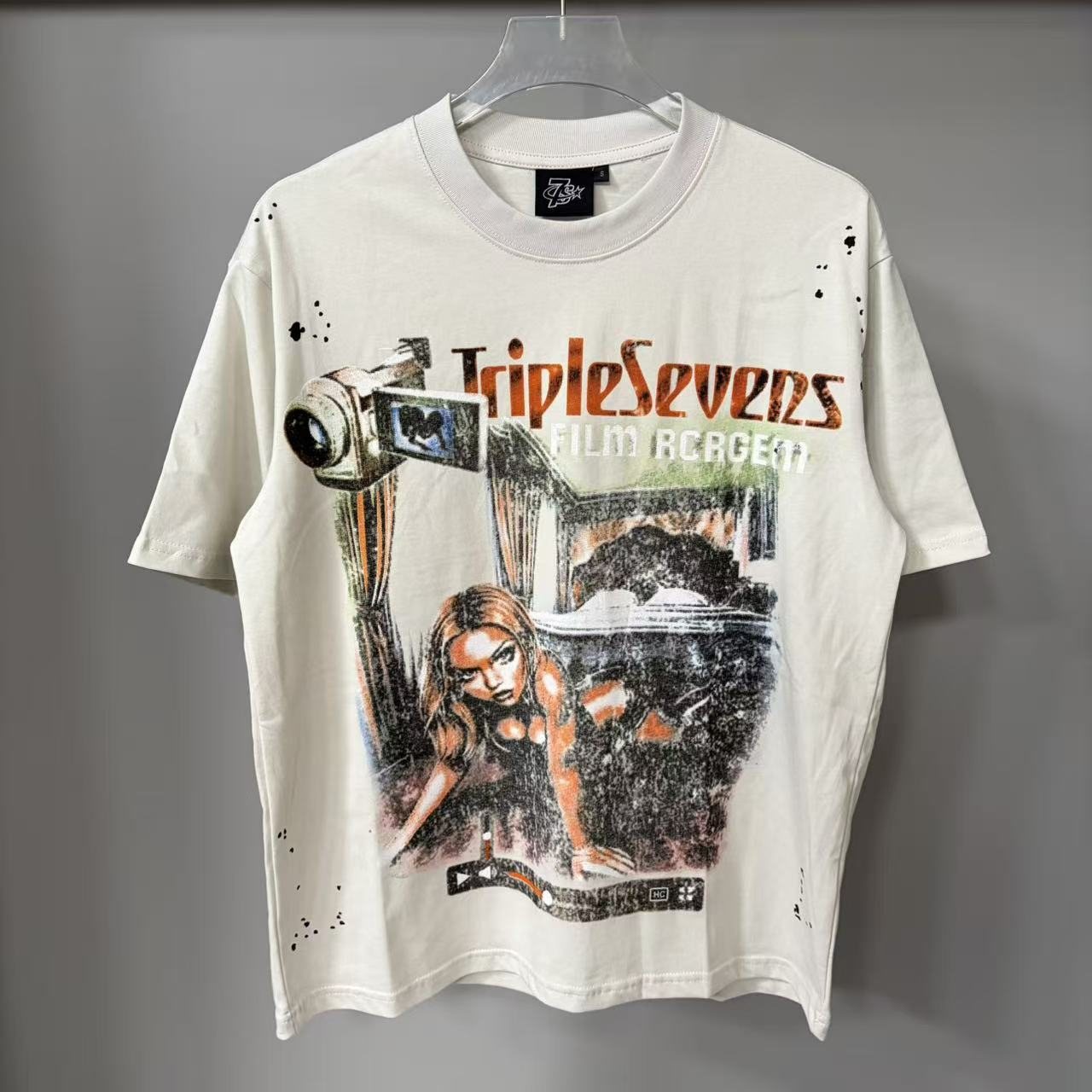 TRIPLE SEVENS Cream Front & Back Graphic T-Shirt — hero