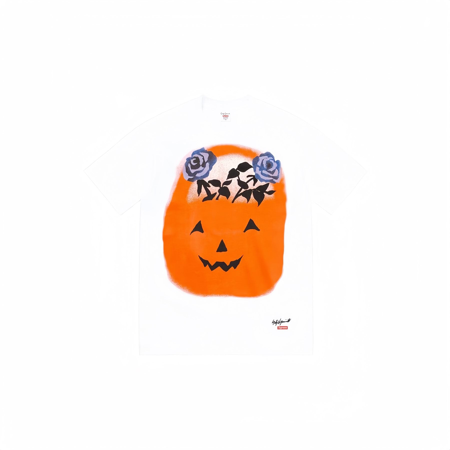 Supreme Pumpkin Face & Blue Rose Graphic T-Shirt — front