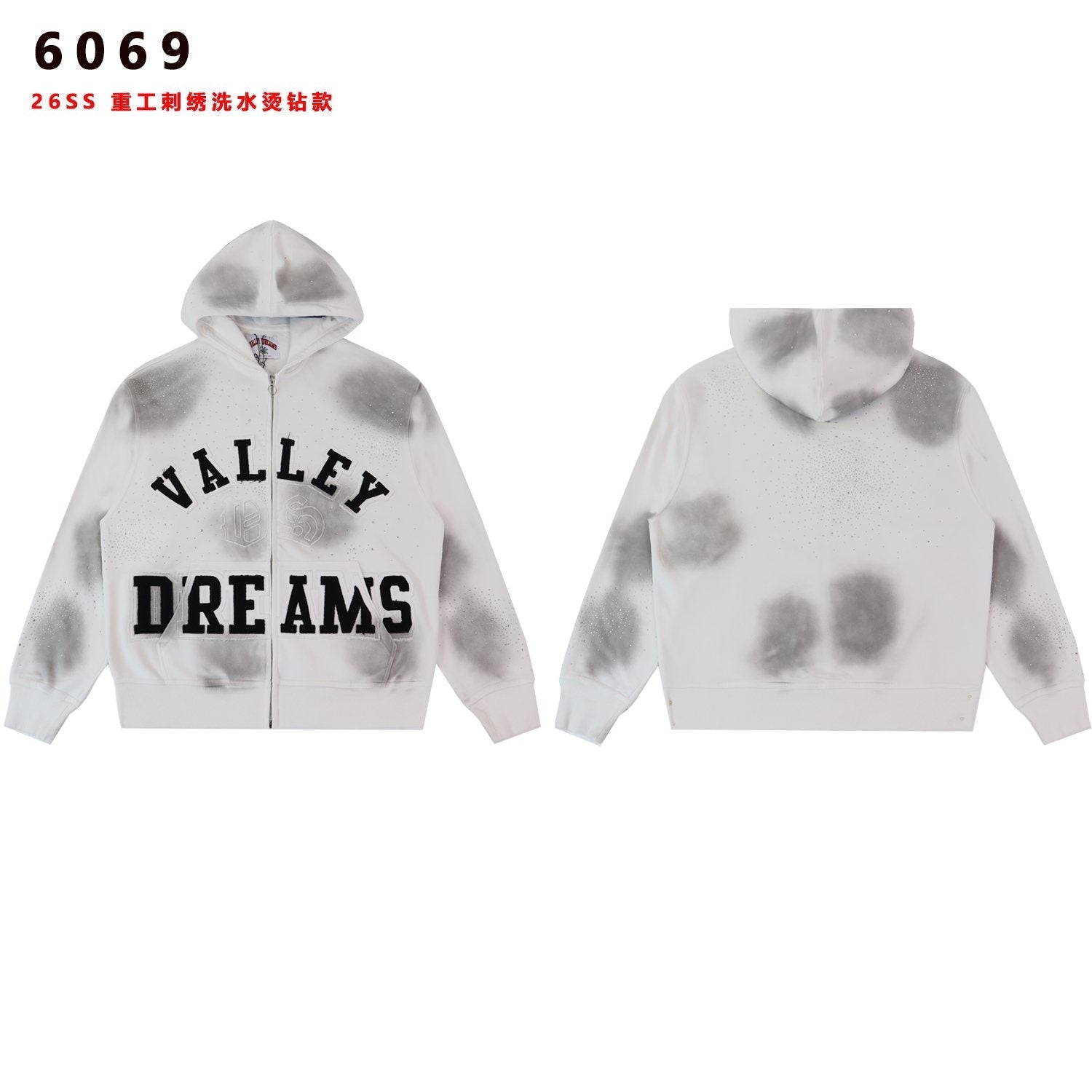 Valley Dreams Washed Rhinestone Zip Hoodie — front