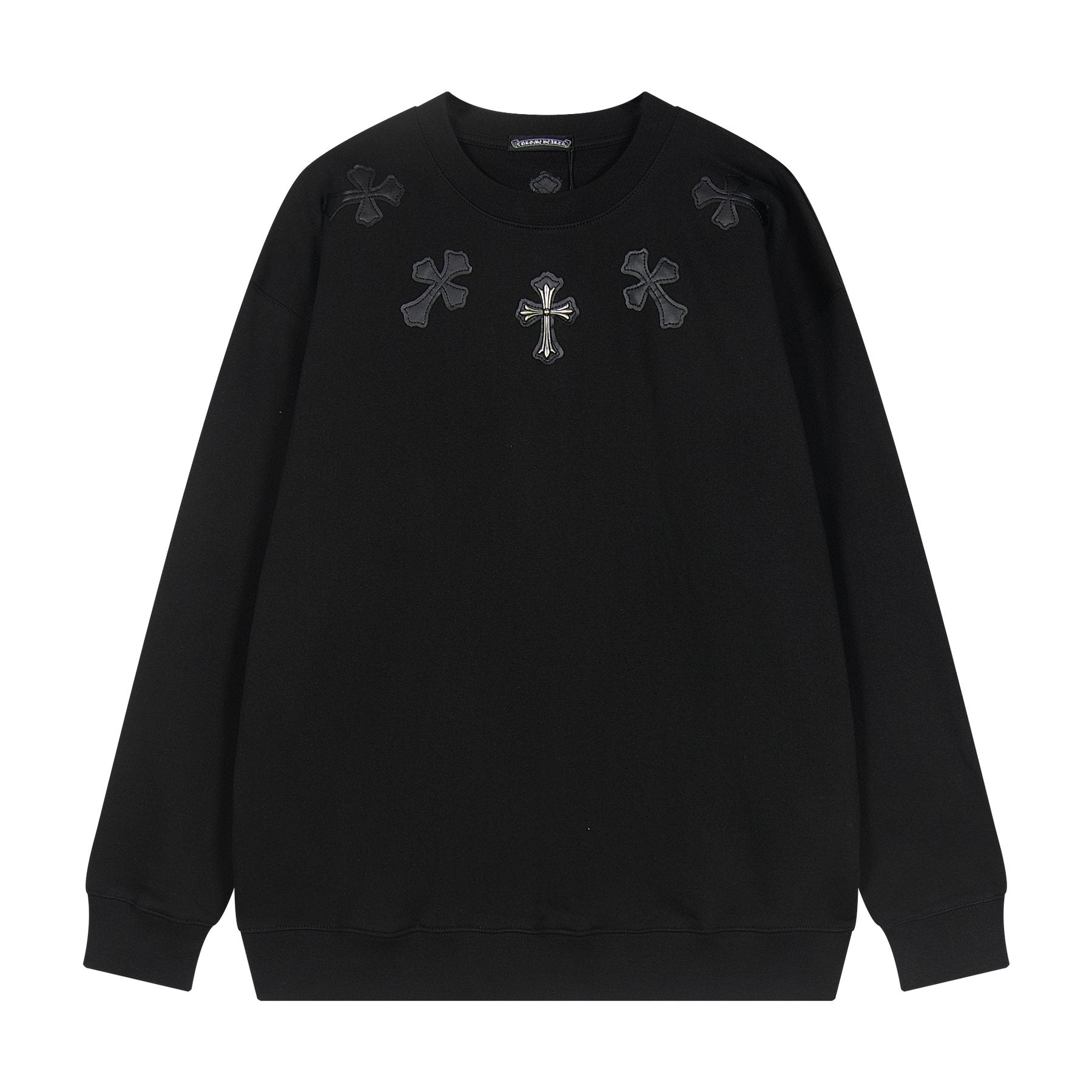 Chrome Hearts Leather Cross Metal Detail Crewneck Sweatshirt — front