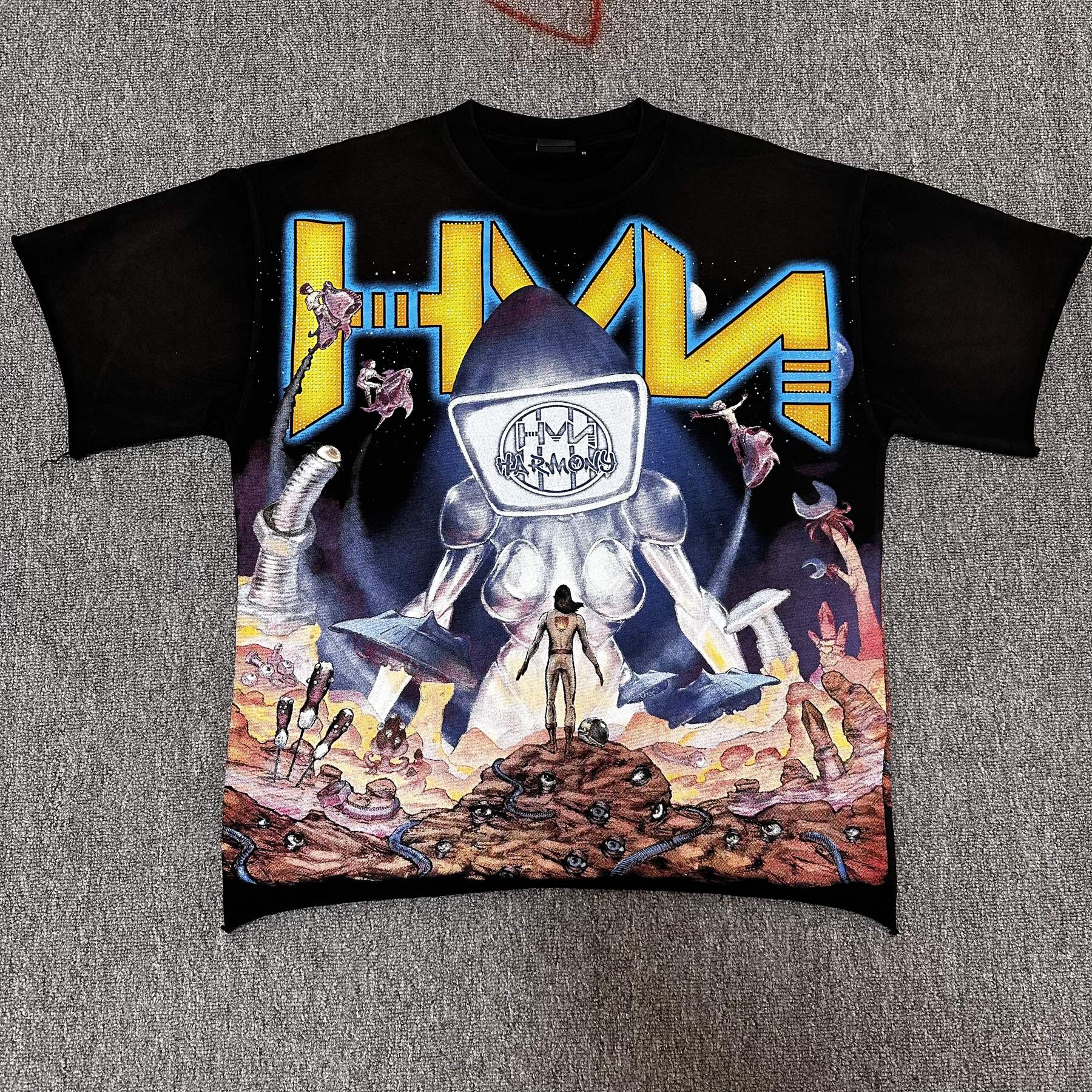 HARMONY Washed Black Rhinestone Graphic T-Shirt — hero