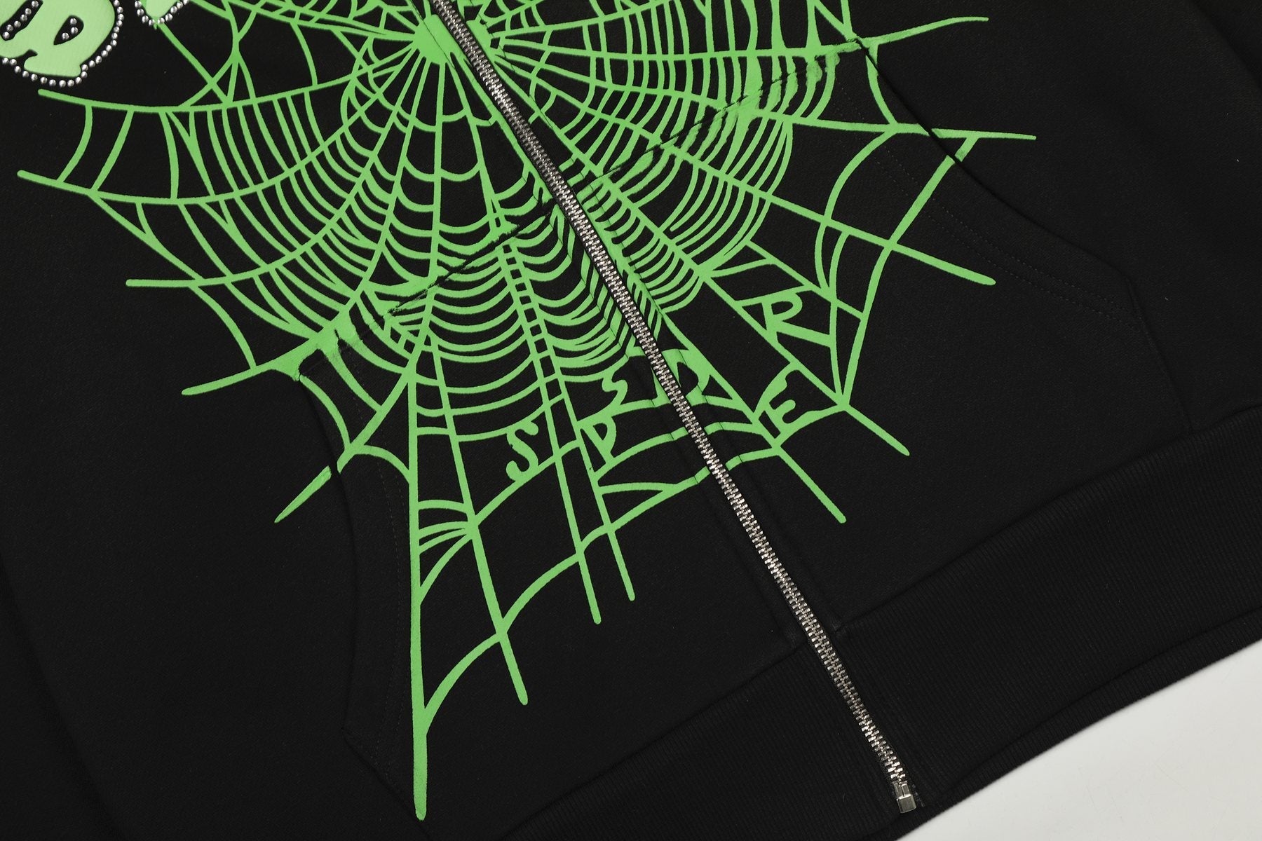Sp5der Black Spiderweb Zip Hoodie — detail