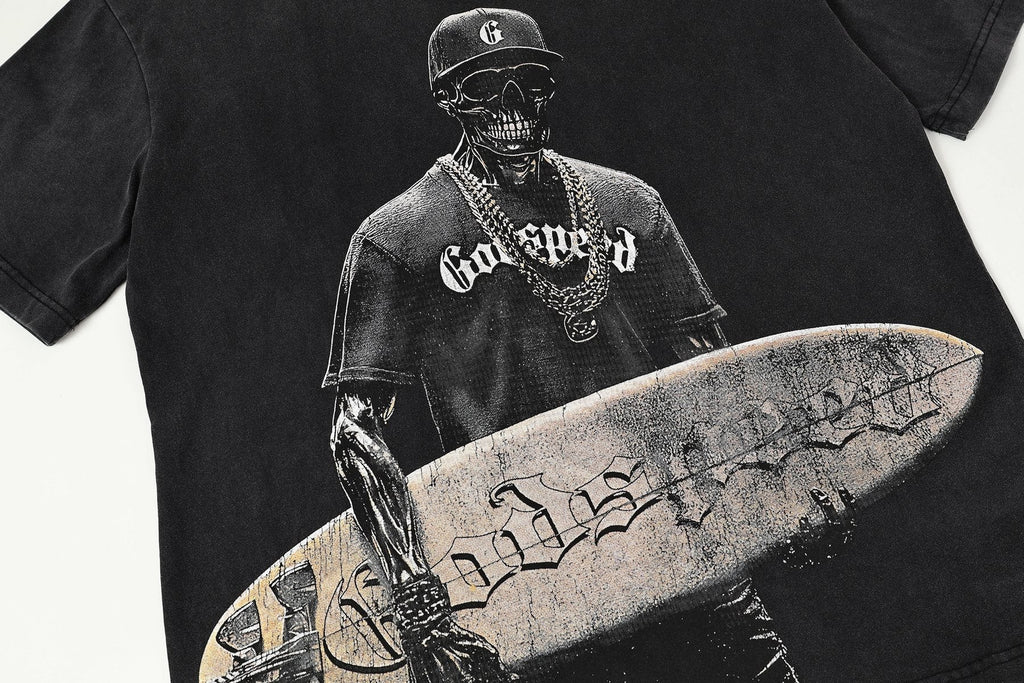 Godspeed Skull Surfer Graphic T-Shirt — detail